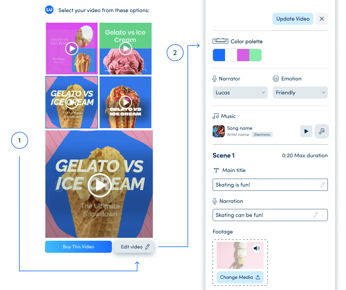 Screenshot of how to change colors in your Lucas AI video